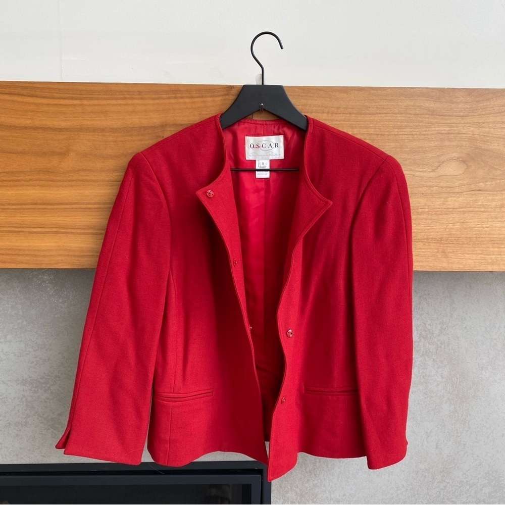 Vintage Oscar De La Renta Women's Red Blazer, Size 8